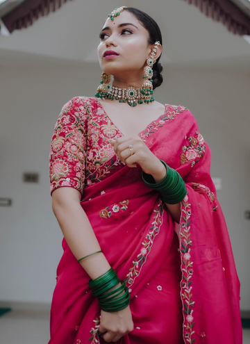 Pure soft Organza silk Festive saree with sequin and aarco border.